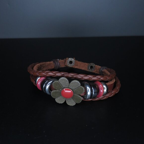 Leather Flower and Beaded Bracelet - Picture 3 of 4